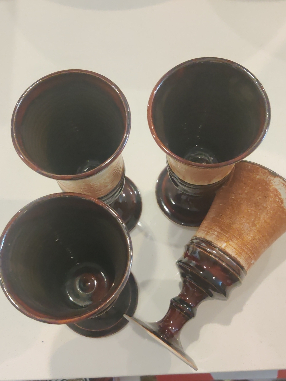 VTG. Laurentian Pottery Goblets featuring a Brown & Cream Textured Artisan Glaze